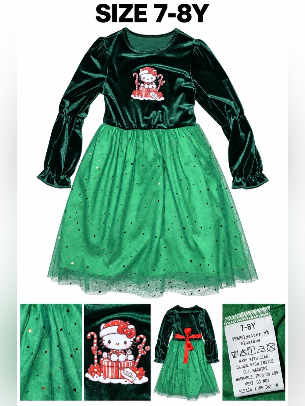 Hello Kitty Green Velvet and Tulle Holiday Dress Costume
